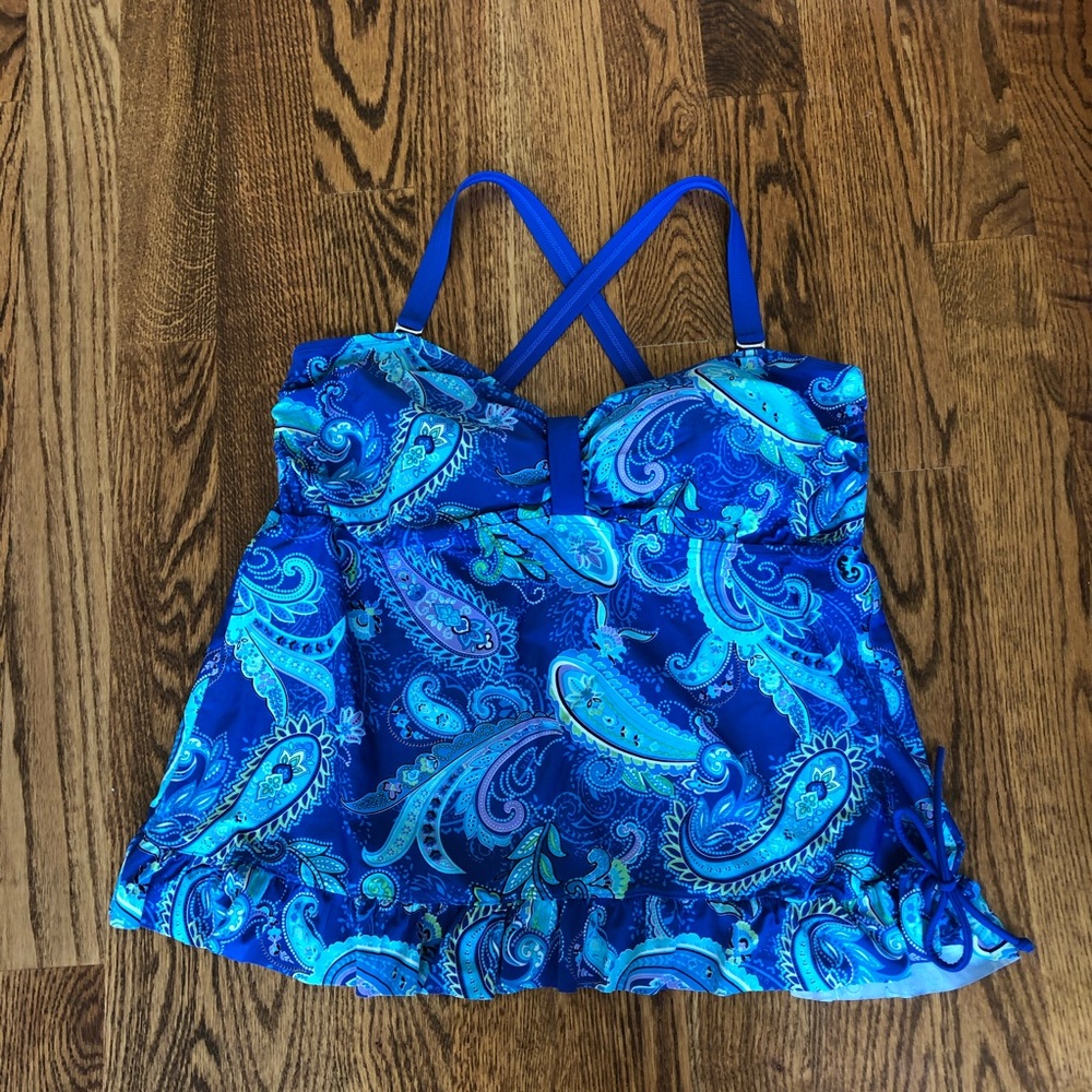 Blue Paisley Swim Top, Beach Diva, 20W